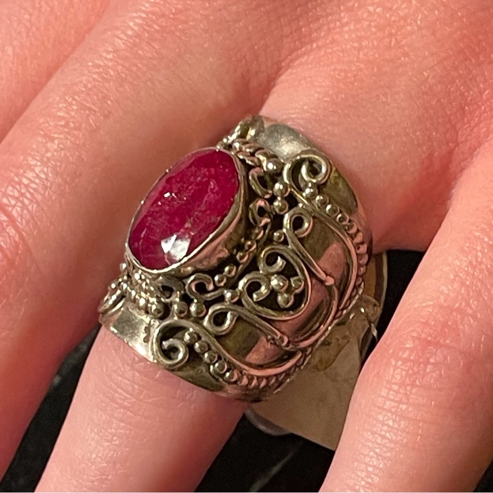 NWT Solid 925 Kashmir Genuine Ruby wide statement band ring Christmas Valentines - Picture 2 of 9